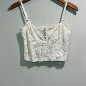 Forever 21 Womens Cream Lace Buttoned Crop Top Size M